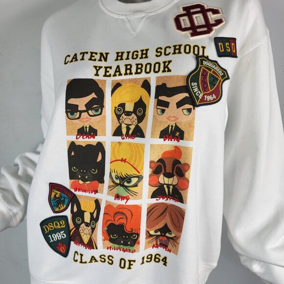 NWT~$585~DSQUARED2~XL~ITALY~WHITE BLACK YEARBOOK CLASS SWEATSHIRT SHIRT JACKET - Picture 11 of 16